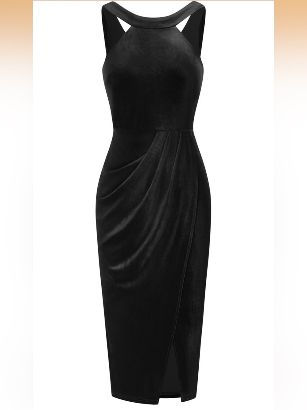 Grace Karin Velvet Sleeveless Halterneck Ruched Bodycon Midi Cocktail Dress SzL